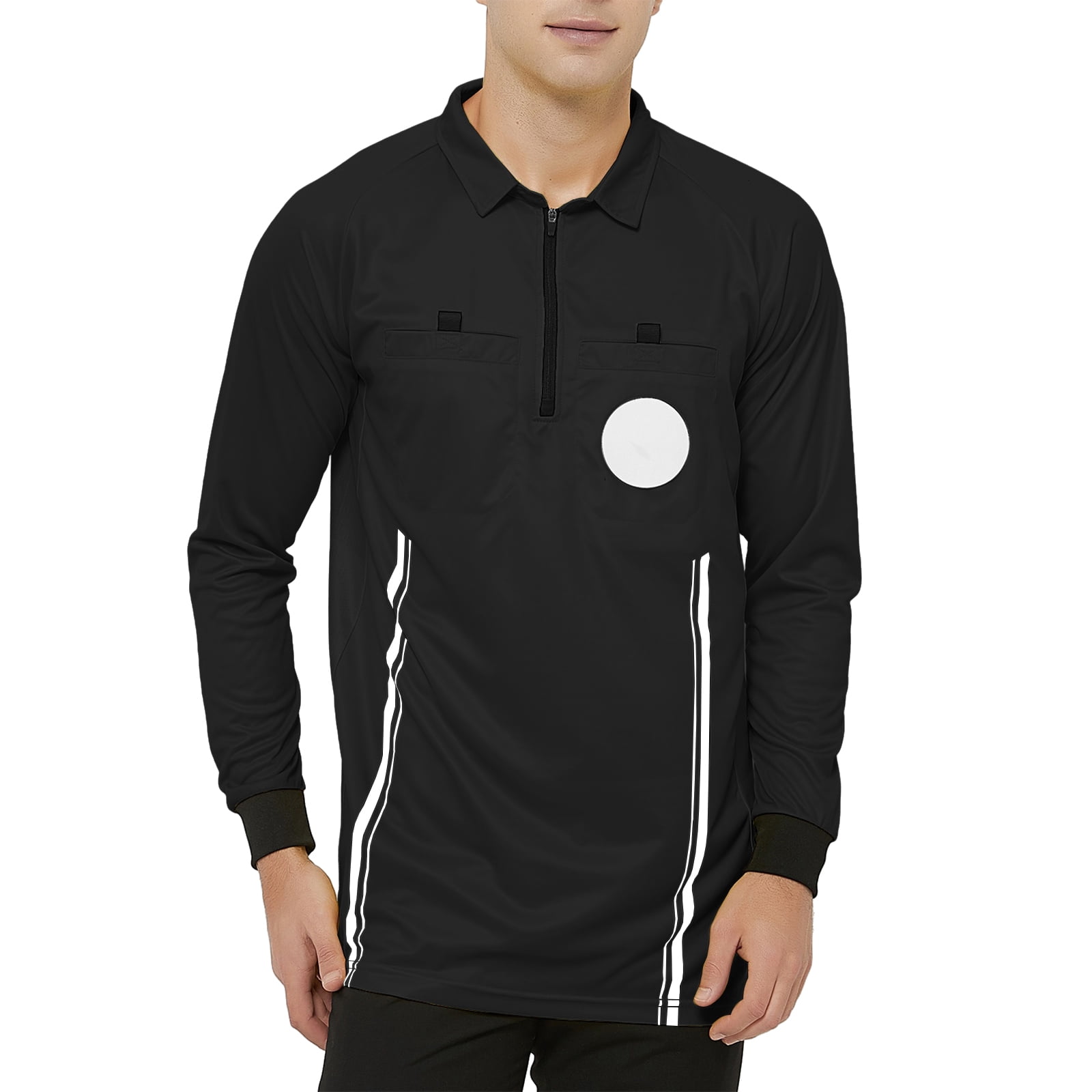 TOPTIE Men's Official Soccer Long Sleeve Referee Jersey USSF Pro Uniform-Black-S