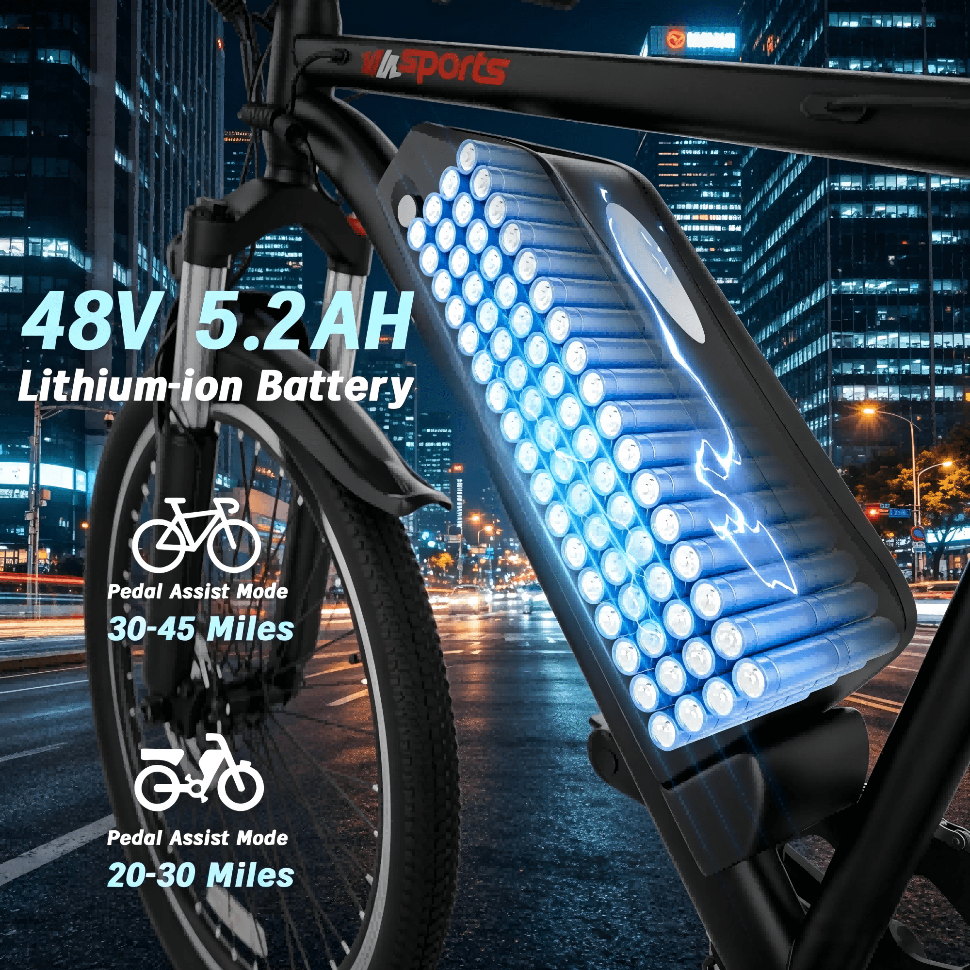 26" E-Mountain Bike for Adults, 350W Motor, 48V 5.2Ah Removable Battery, Up to 22 MPH & 45 Miles Range, 7-Speed Electric Bicycle with Pedal Assist, UL2849 Certified