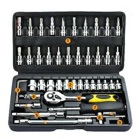 

BCLONG 46Pcs/Set Spanner Socket Screwdriver 1/4 Car Repair Tool Ratchet Wrench Box Kit