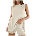 thumbnail image 2 of Short Sets for Women Ribbed Knit Stretchy Sleeveless Crewneck Tank Top and Shorts 2 Piece Matching Set Womens Lounge Set, 2 of 5