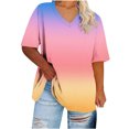 thumbnail image 2 of Plus Size V Neck T Shirts Women Gradient Print Short Sleeve Tops Casual Summer Tshirts Loose Fit Tee, 2 of 5