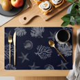 thumbnail image 2 of Coral Coastal Placemats Set of 6, Watercolor Beach Nautical Shells Starfish Placemats for Dining Table, Place Mats for Kitchen Tabletop, Waterproof Wipeable Dining Table Mats Set, 2 of 9