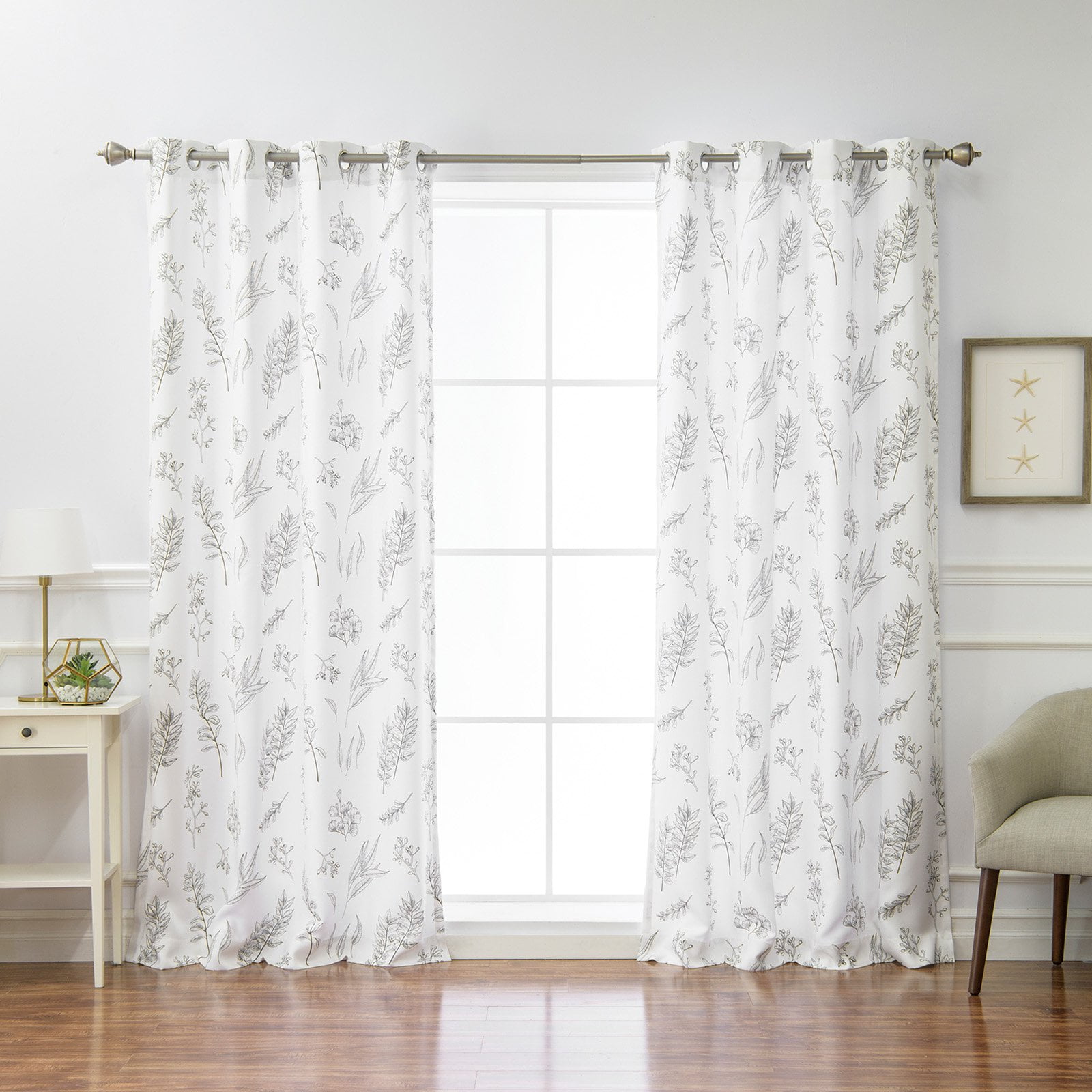 Best Home Fashion Nordic Botanical Print Curtain Panel Pair