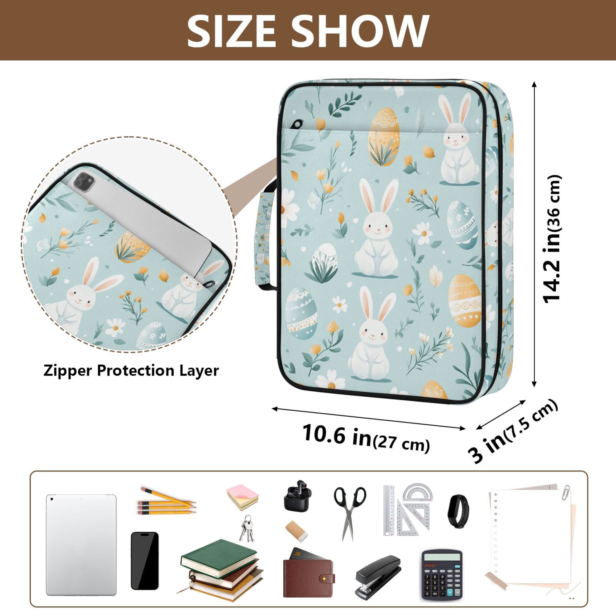 FORMRS Accordion File Folder A4 Size 7-Pocket Expanding Document Organizer Bag with 3 Ring Binder, Floral Easter