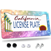 1 Pcs Colorful Glitter License Plate Frame, License Plate Cover for Car Decorative Parts, Aluminum License Plate Bracket Holder Rust-Proof Weather-Proof for US Standard Car