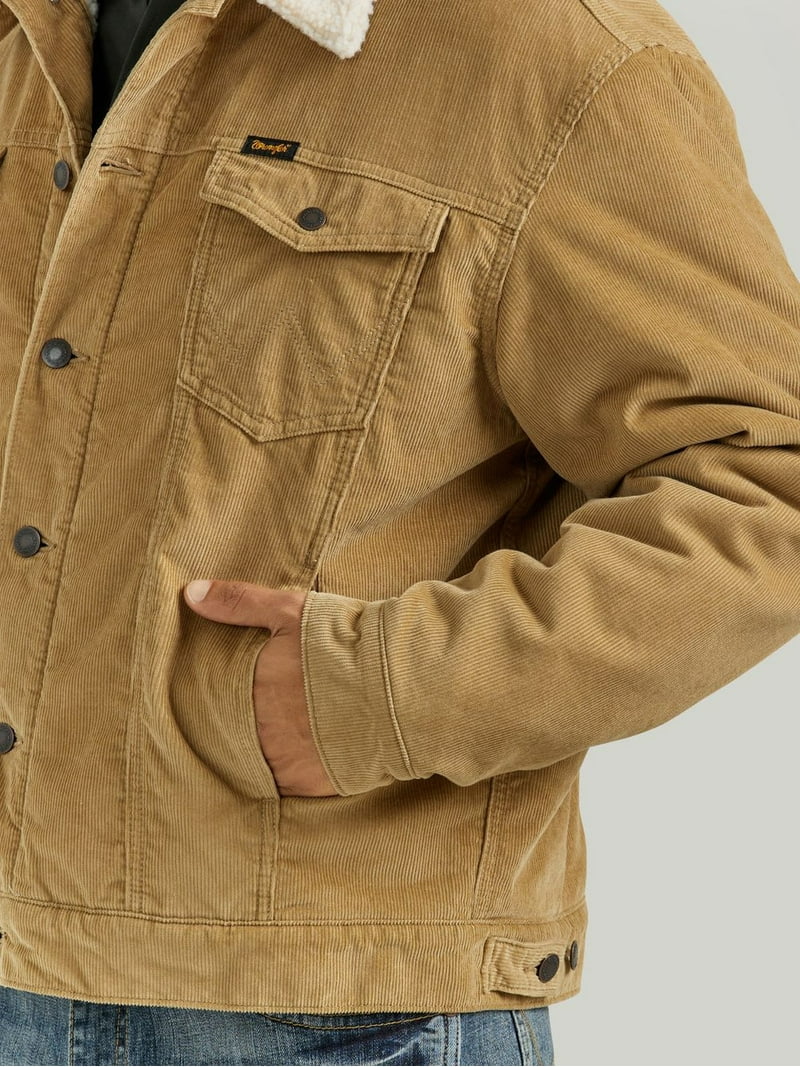 Wrangler Men's Cowboy Cut Sherpa Lined Corduroy Brown Jacket