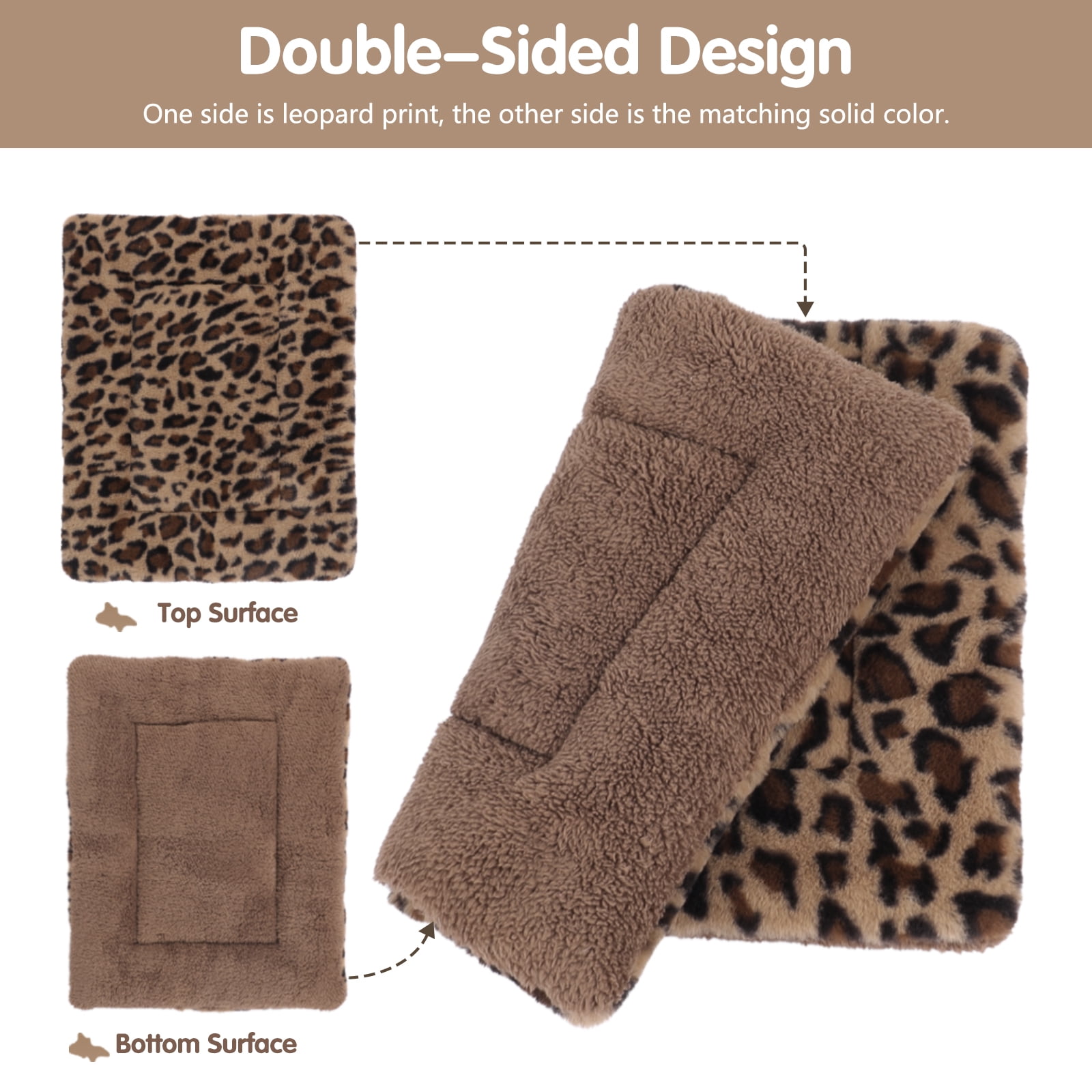 Sennaux Pet Bed Crate Mat Reversible Pad Leopard Pattern for Cat Dog, Large