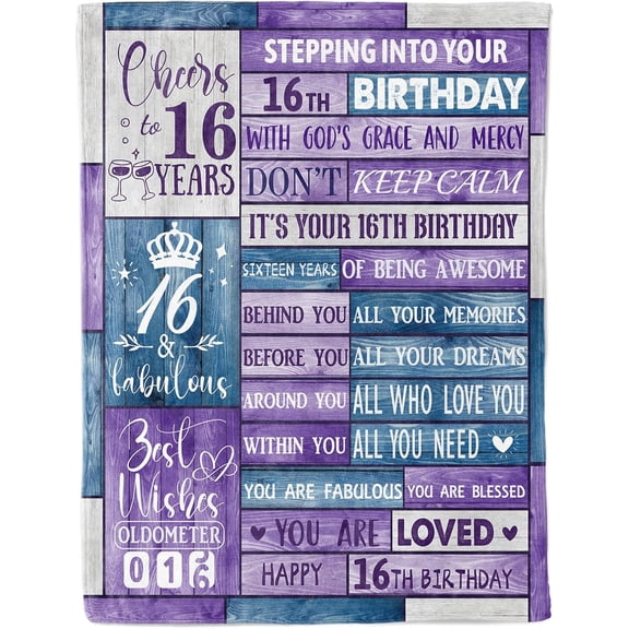 16th Birthday Gifts for Her Throw Blanket, 16th Birthday Gifts for Girls, 16 Year Old Gifts for Girls Soft Blanket 60 * 50in Happy 16th Birthday Gifts