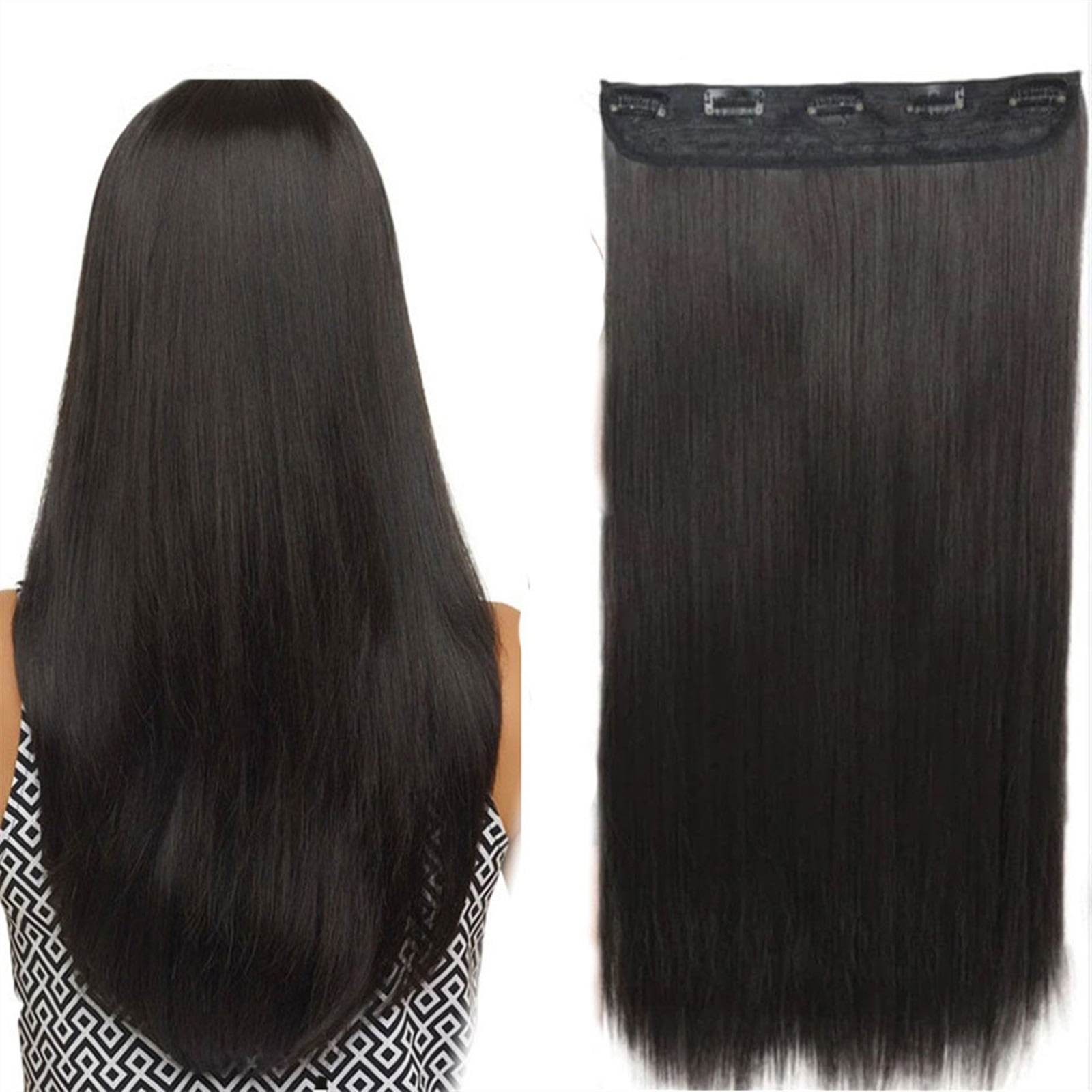Clip in Hair Extensions Real Human Hair Natural Black Hair Extensions Clip in Human Hair Double Weft, Soft Straight Hair Extensions with 5 Clips Clip In One Piece