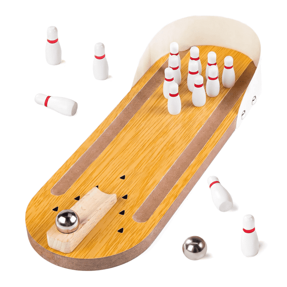 Mini Bowling Game Set, Indoor Wooden Tabletop Bowling Game Board Games for Multiple Players, Desk Toys Gag Gifts, Shooting Games for Office Stress Relief