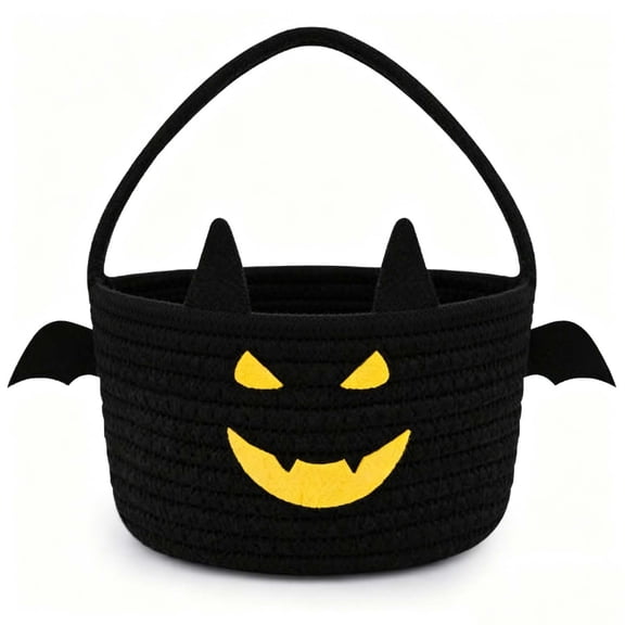 LEVEO Halloween Basket for Kids, Halloween Bucket for Candy, Black Halloween Decorations, Cute Trick or Treat Boo Basket