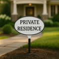 thumbnail image 5 of 6" x 10" Small Oval Private Residence Statement Plaque Sign with Lawn Stake - White/Black, 5 of 6