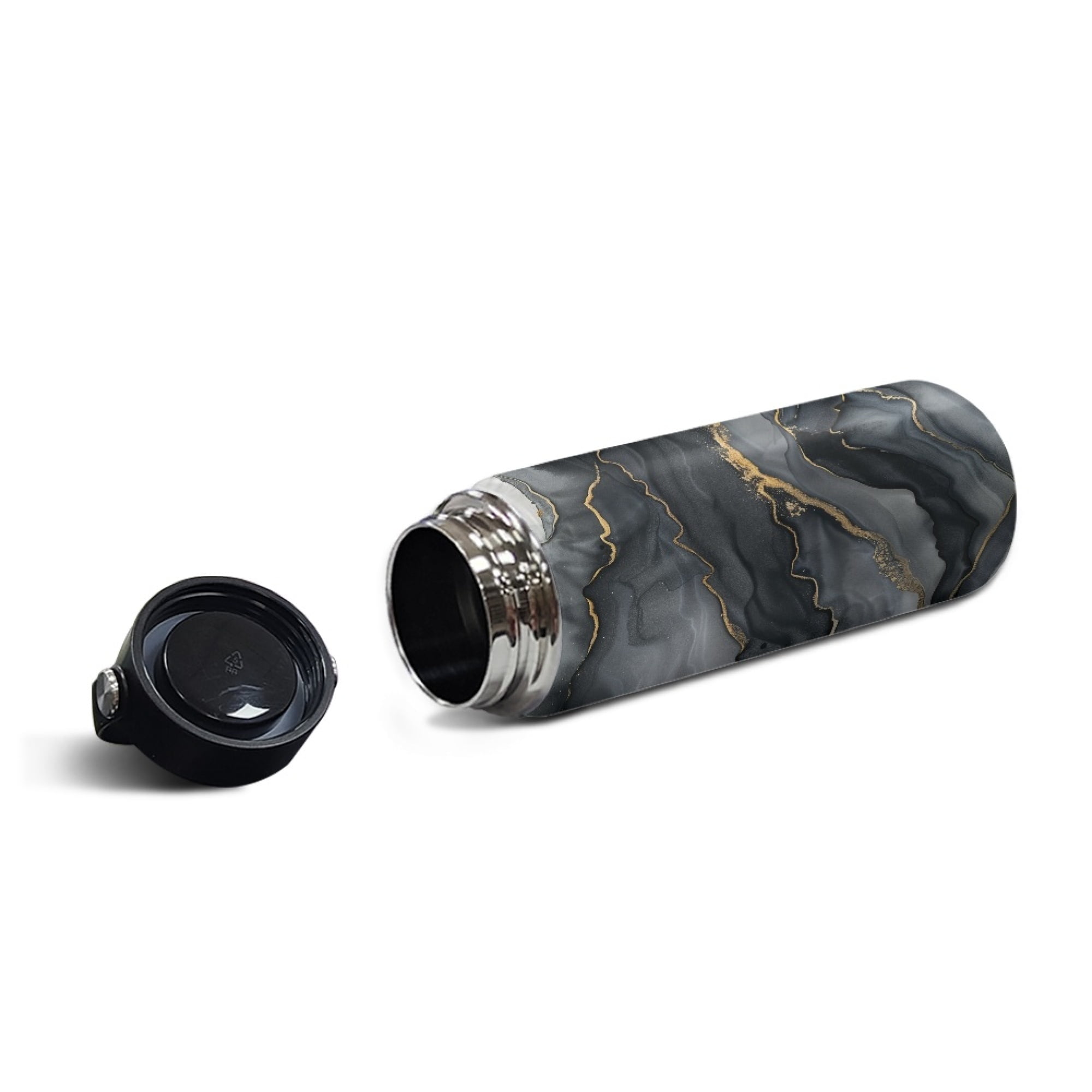 SEANATIVE Black Gold Marble Water Bottle 18 oz Vacuum Insulated Stainless Steel Water Flask Leak Proof Walled Travel Drink Mug Metal Canteen Hot Cold Water Bottles