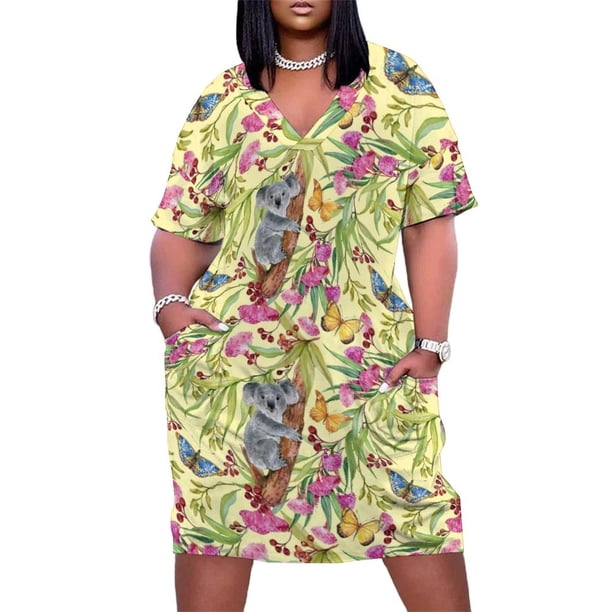 Koala Oso en Hojas De eucalipto Vestido largo con bolsillo Vestido De Noche Para Mujer Vestidos de Fiesta Para Mujer 2025