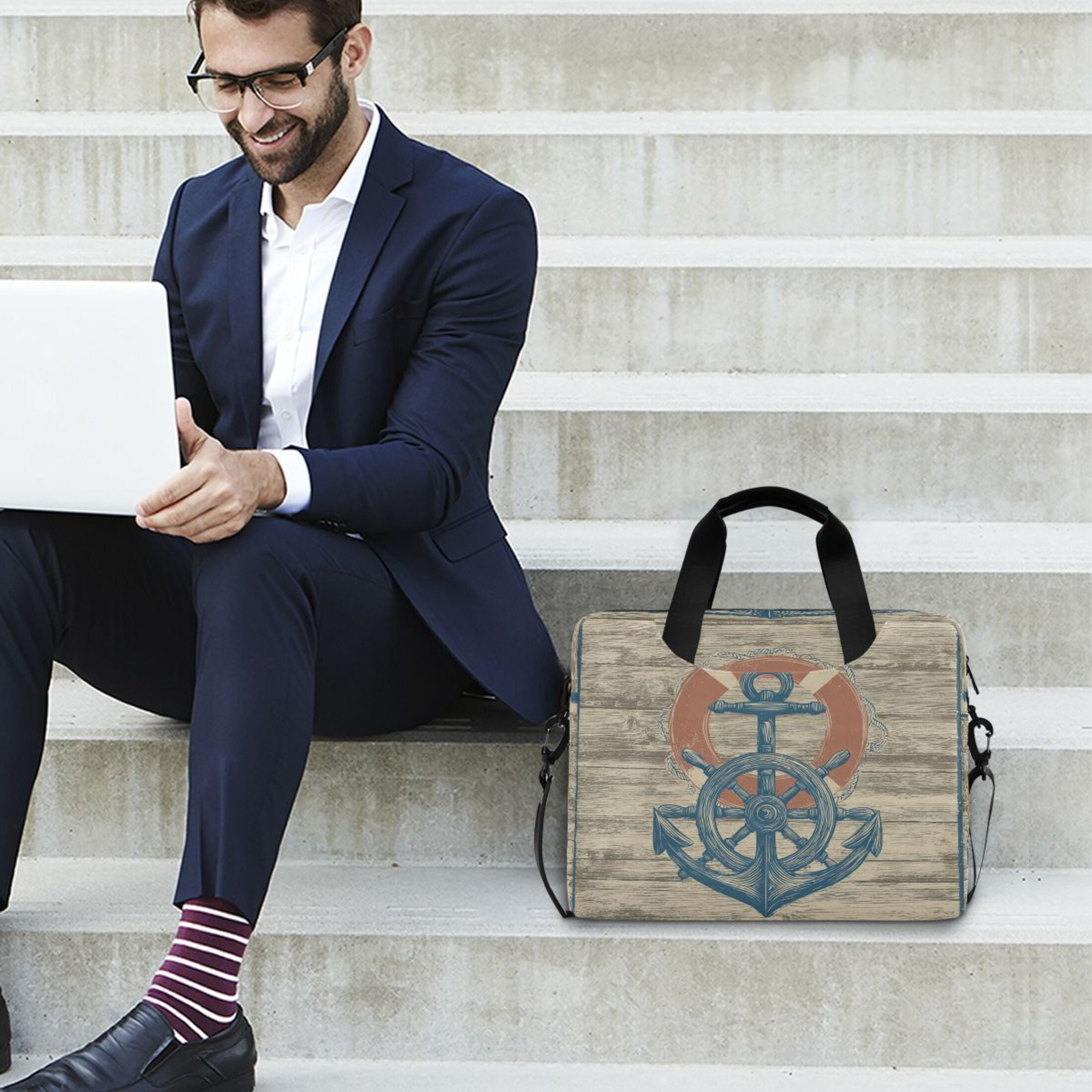 Laptop Bag Laptop Briefcase 15.7 x 3 x 11.8 Inches Laptop Bag Briefcases Laptop Storage Travel Laptop Bag Work Laptop Bag Rudder Pattern