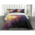 thumbnail image 3 of Ambesonne Galaxy Quilted Bedspread Set 3 Pcs, Outer Space Nebula View, Queen Size, Black Purple Yellow, 3 of 5