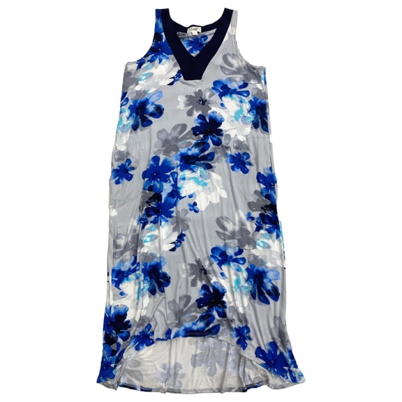 Womens Soft Gray Blue Floral Lightweight Sleeveless Nightgown Night Gown X-Small