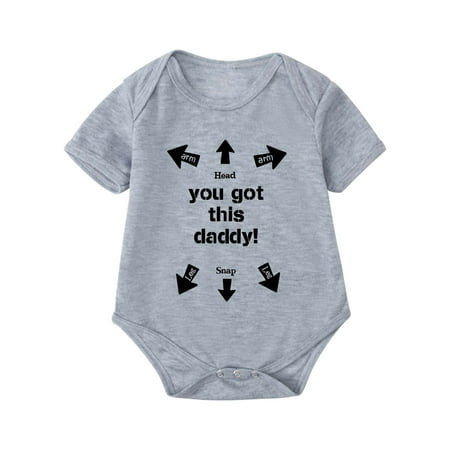 

Penkiiy Toddler Baby Girls Boys Short Sleeve Letter Print T-Shirt Jumpsuit Romper Gifts for Baby Girls for 12-18 Months Kids Gray on Sale