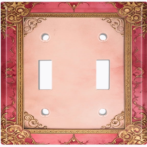 Metal Light Switch Wall Plate Outlet Cover (Printed Image of Pink Floral Frame - Double Toggle)