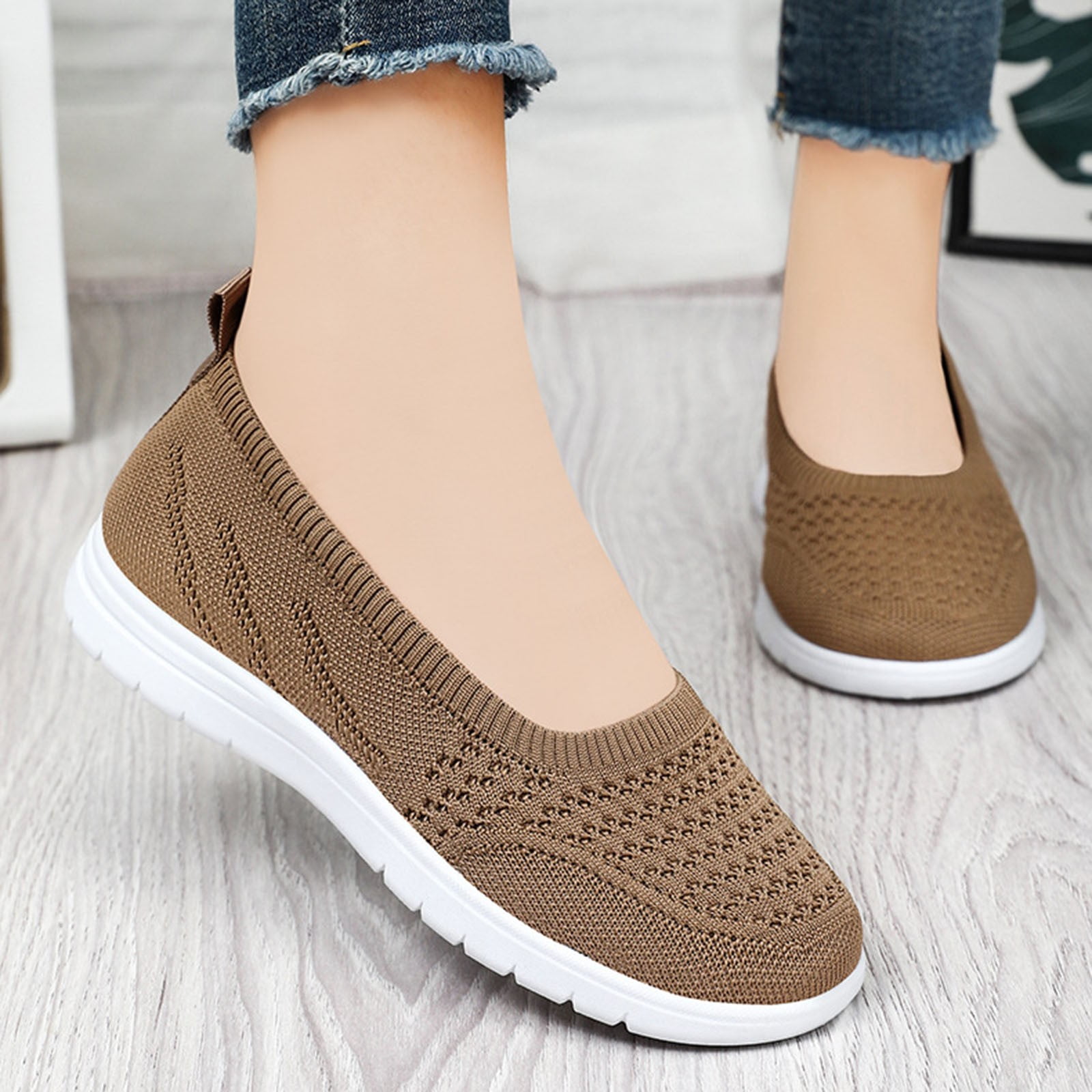Women's Walking Tennis Shoes - Lightweight Athletic Casual Gym Slip on Sneakers(Z02-Yellow,40)