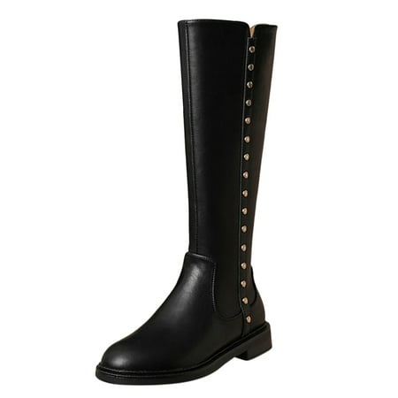 

ZIZOCWA Tennis Shoes Womens Wide Calf Boots For Women Size 12 Women S Autumn And Winter British Style Knee Side Zipper Riding Boots Round Head Casual Thick Heel Boots Womens Leather Mid Calf
