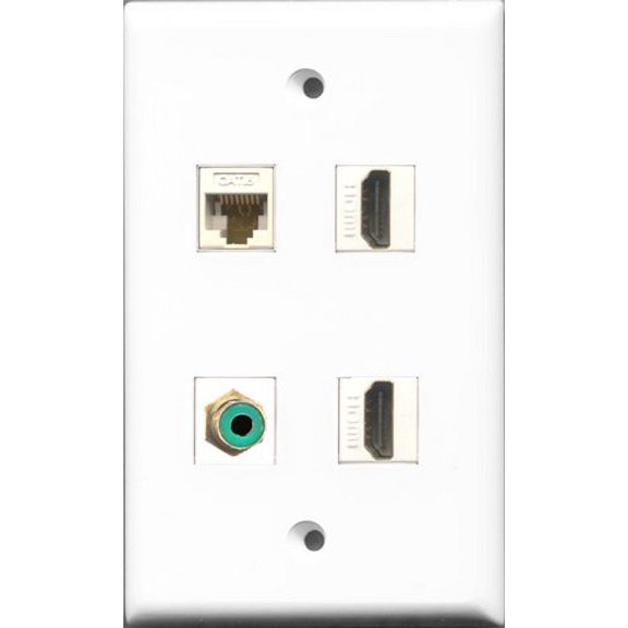 RiteAV - 2 Port HDMI and 1 Port RCA Green and 1 Port Cat6 Ethernet White Wall Plate