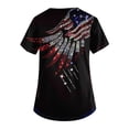 thumbnail image 3 of Patriotic Scrub Tops Women Usa Flag Print Fourth Of July Patriotic Star V Neck T Shirts Short Sleeve Classic Fit Daily Wear Nursing Uniforms with Pockets, #01 Blue, XXL, 3 of 4