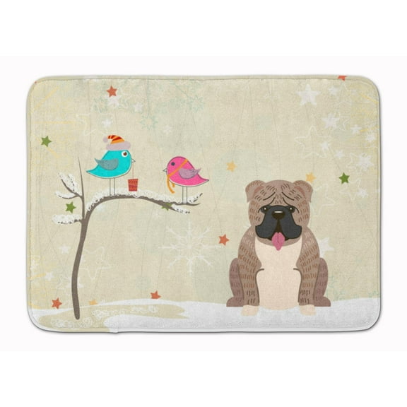 Christmas Presents between Friends English Bulldog - Grey Brindle Machine Washable Memory Foam Mat