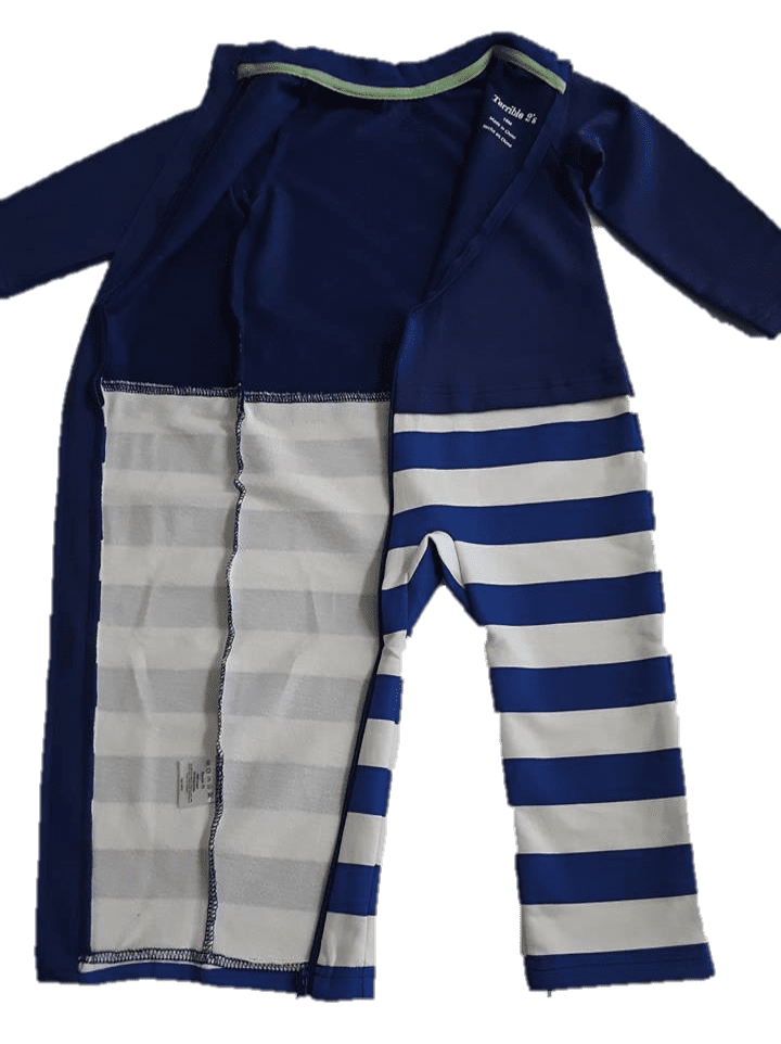 Strip Proof One-Piece Toddler Romper With a Back Zipper in Blue/White