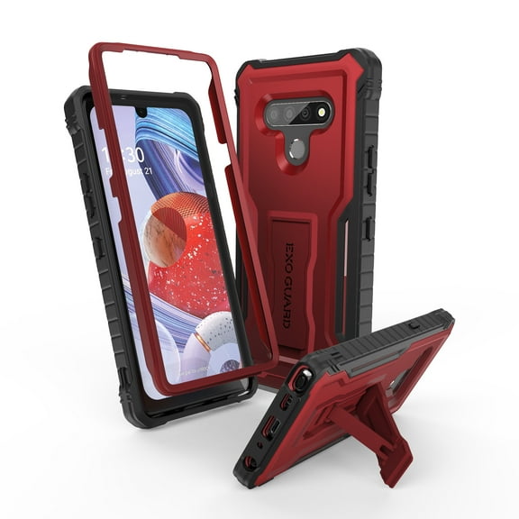 ExoGuard For LG Stylo 6 Case, Rubber Shockproof Full-Body Phone Case with Kickstand (Red)