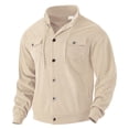 thumbnail image 4 of dzxyzu Men's Corduroy Shirts Casual Long Sleeve Stand Up Collar Shacket Jackets Lightweight Button Down Workwear Coat Tops with 2 Flap Pockets 2024 Winter Saving, 4 of 9