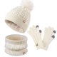 thumbnail image 3 of Gorro de forro polar para niños, guantes de pantalla táctil, bufanda de cuello, sombrero de Navidad, diseño de nieve, 3 piezas, 3 of 4