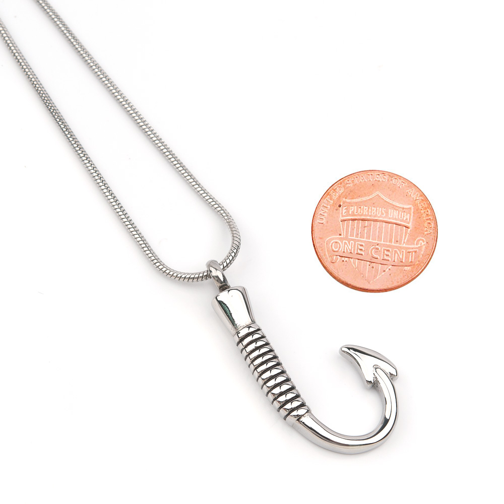 Memorial Necklace Premium Silver Fishing Hook Ashes Container Stainless Steel Cremation Jewelry with Free Funnel kit and Velvet Jewelry Box