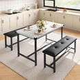 thumbnail image 4 of CazToi 44" Dining Table Set for 4 with 2 Upholstered Benches Metal Frame & Wood Top Kitchen & Dining Set, 4 of 9