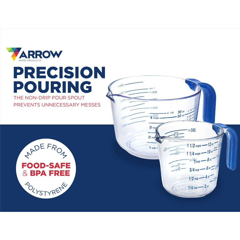 Arrow Plastic Measuring Cups for Liquids, 4.5 Cups - With Cool-Grip Handle  - BPA-Free, Stackable Measuring Cups with Spout and Clear Measurements 