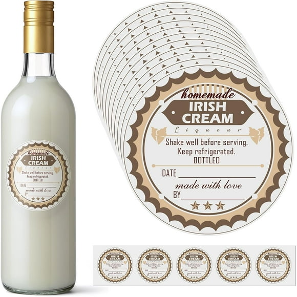 35 Pcs Homemade Irish Cream Labels 3'' Boho Irish Cream Instruction Stickers for Handcrafted Liqueur Bottles Handcrafted with Love Bottle Stickers Christmas New Year's Day Holiday Gifts