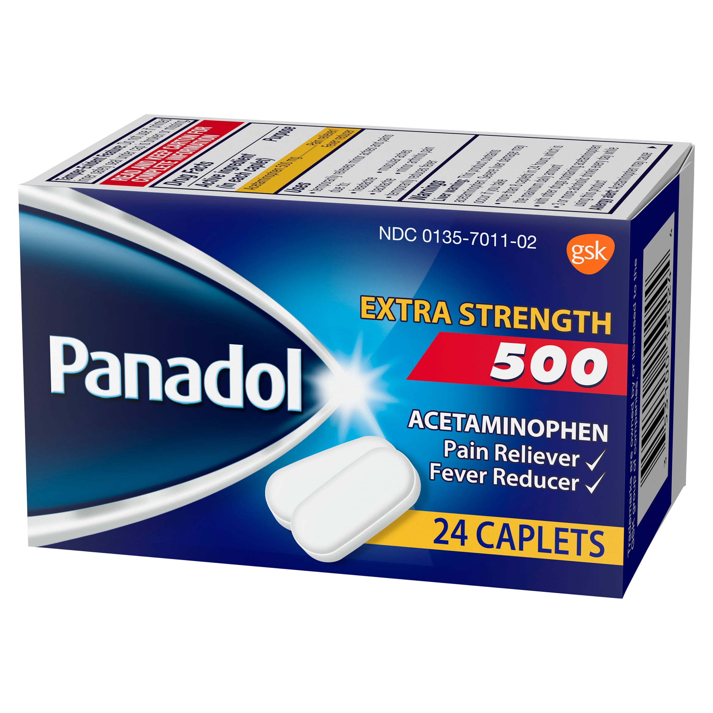Panadol Extra Strength 500 mg Acetaminophen Caplets, 24 Count, Pain Relief and Fever Reducer
