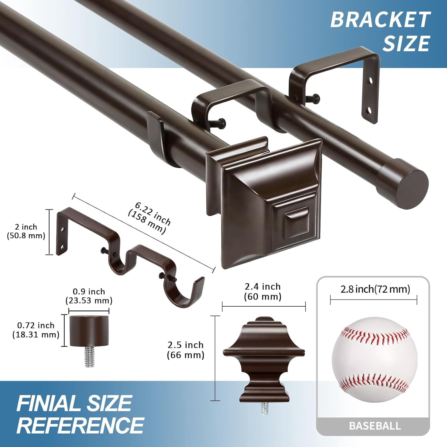 Urbanest Adjustable Double Curtain Rod Set Pila Manhattan Finials – 1″ Front & 3/4″ Back Rod With Bronze Rod, 48–84 Inches