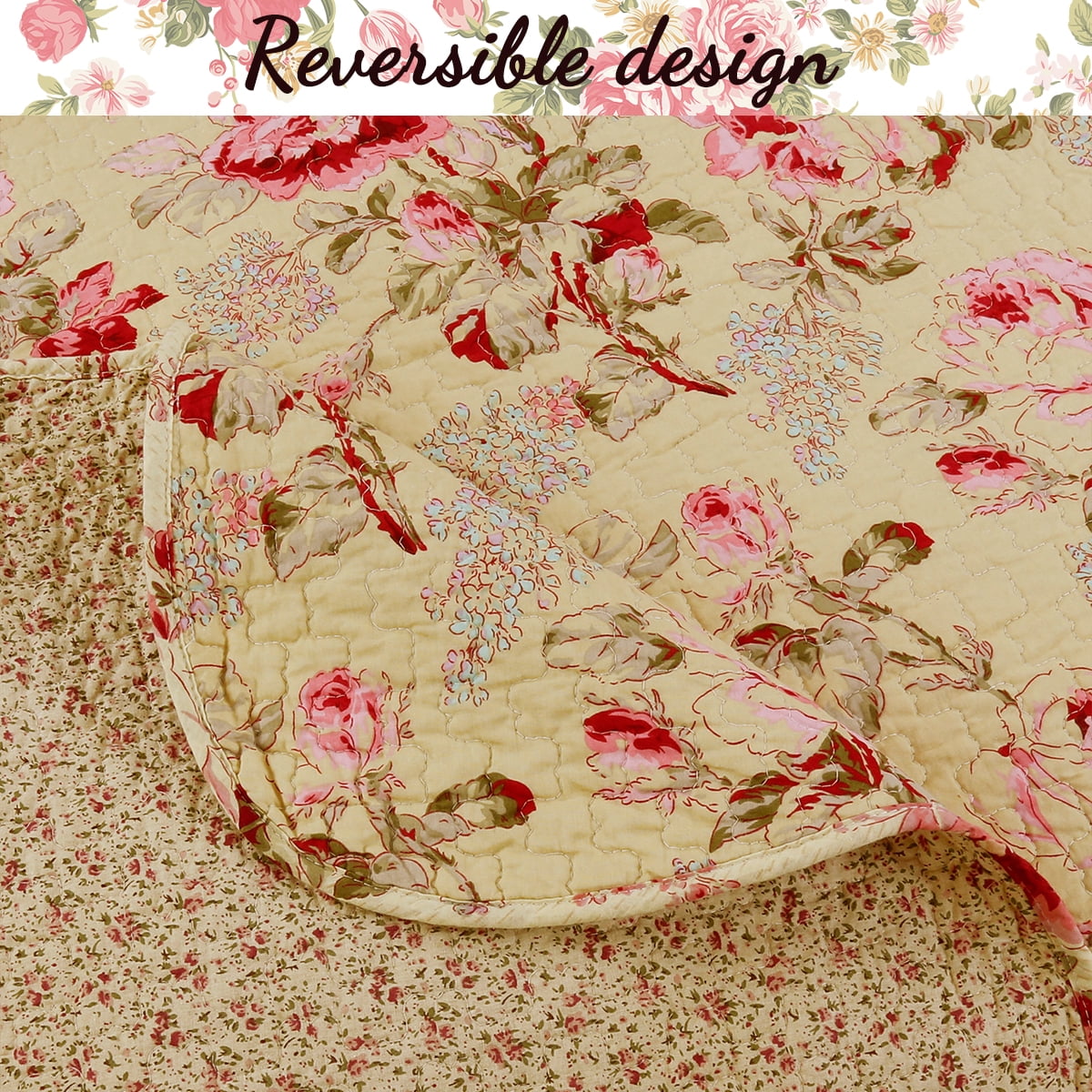 Cozy Line Lelia Pink Floral Print 100% Cotton 3-Piece Quilt Bedding Set, King Set