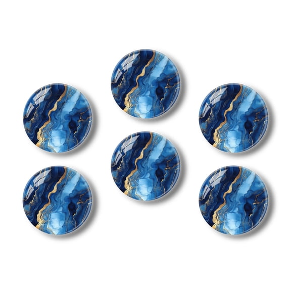 Glass Refrigerator Magnet 6Pcs Magnetic Fridge Sticker,Decor for Kitchen,Whiteboard,Cabinet,Blue And Gold Liquid Landscape