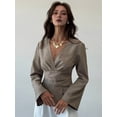 thumbnail image 5 of Women'S Wrap V Neck Work Blouses Dressy Casual Asymmetrical Pleated Business Tops Brown S, 5 of 9