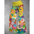 thumbnail image 2 of Pantalones elegantes de cintura alta holgados y acampanados para mujer, pantalones con estampado floral colorido de moda, estilo bohemio, estampado floral digital, 2 of 4