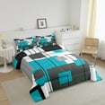 thumbnail image 2 of Geometric Square Down Comforter Twin Teal Grey Bedding Set Black Gray Turquoise Geometry Comforter Set Teen Adults Modern Abstract Lines Quilt Rustic Farmhouse Room Decor 1 Pillow Case, 2 of 6