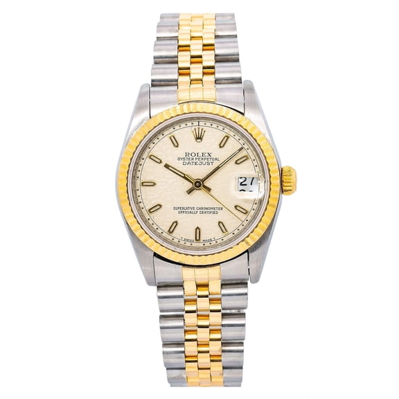 Pre-Owned Rolex Datejust 31MM 6824 Ivory Pattern Dial Fluted Bezel Two Tone Yellow Gold Jubilee Bracelet