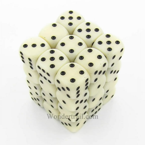 Ivory Opaque D6 Dice with Black Pips 12mm (1/2in) Pack of 12 Dice Chessex