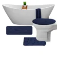thumbnail image 2 of Gorgeous Home Linen 3-Piece Memory Foam Bathroom Rug Set, Non-Slip Embossed Cobblestone Pebble, Navy Blue, 2 of 5