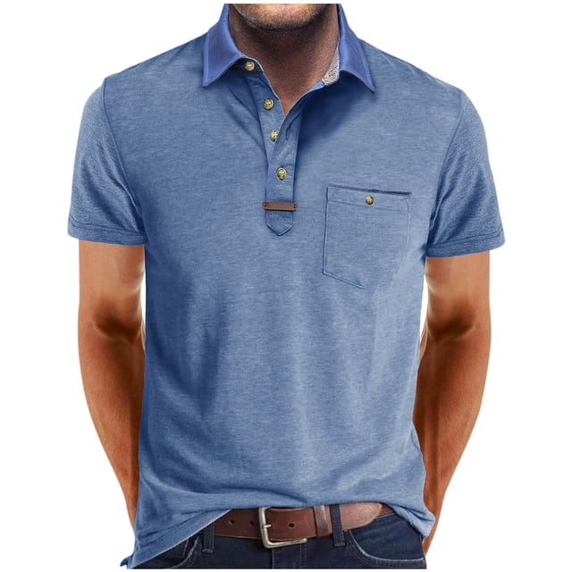 pstuiky camisetas de hombre, Camisa tipo blusa de manga corta con cuello vuelto y botones de color para hombre camisas casuales para hombre xxl