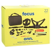 onn Action Camera Accessory Kit for Most GoPro Hero Cameras, 22 Pieces Including a Selfie Stick and Chest Mount