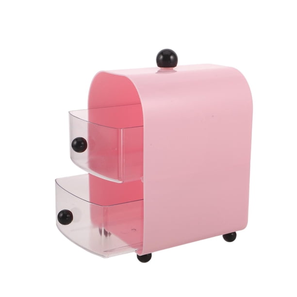 Caja de almacenamiento de escritorio con cajones: Organizador de papelería de doble capa - Contenedores de plástico para cosméticos, artículos de tocador, baño, joyería, color rosa