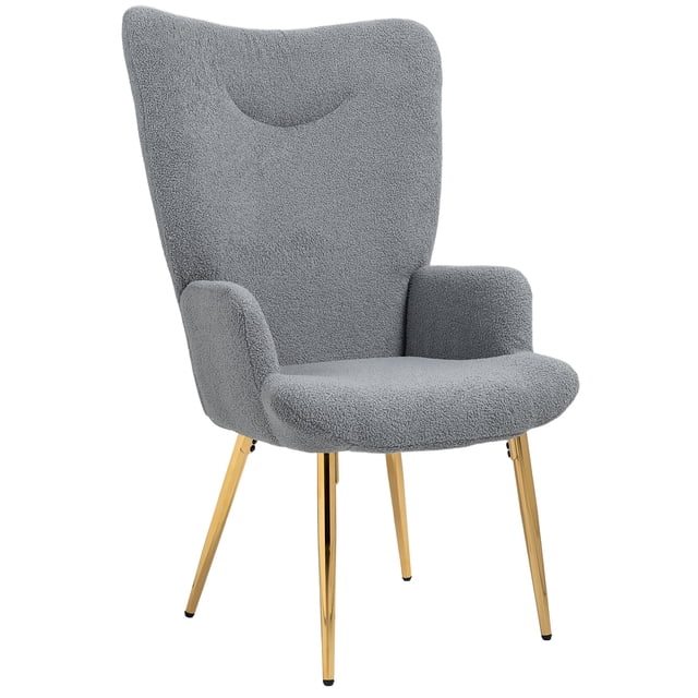 HOMCOM Wingback Accent Chair with Metal Legs for Living Room Bedroom Grey